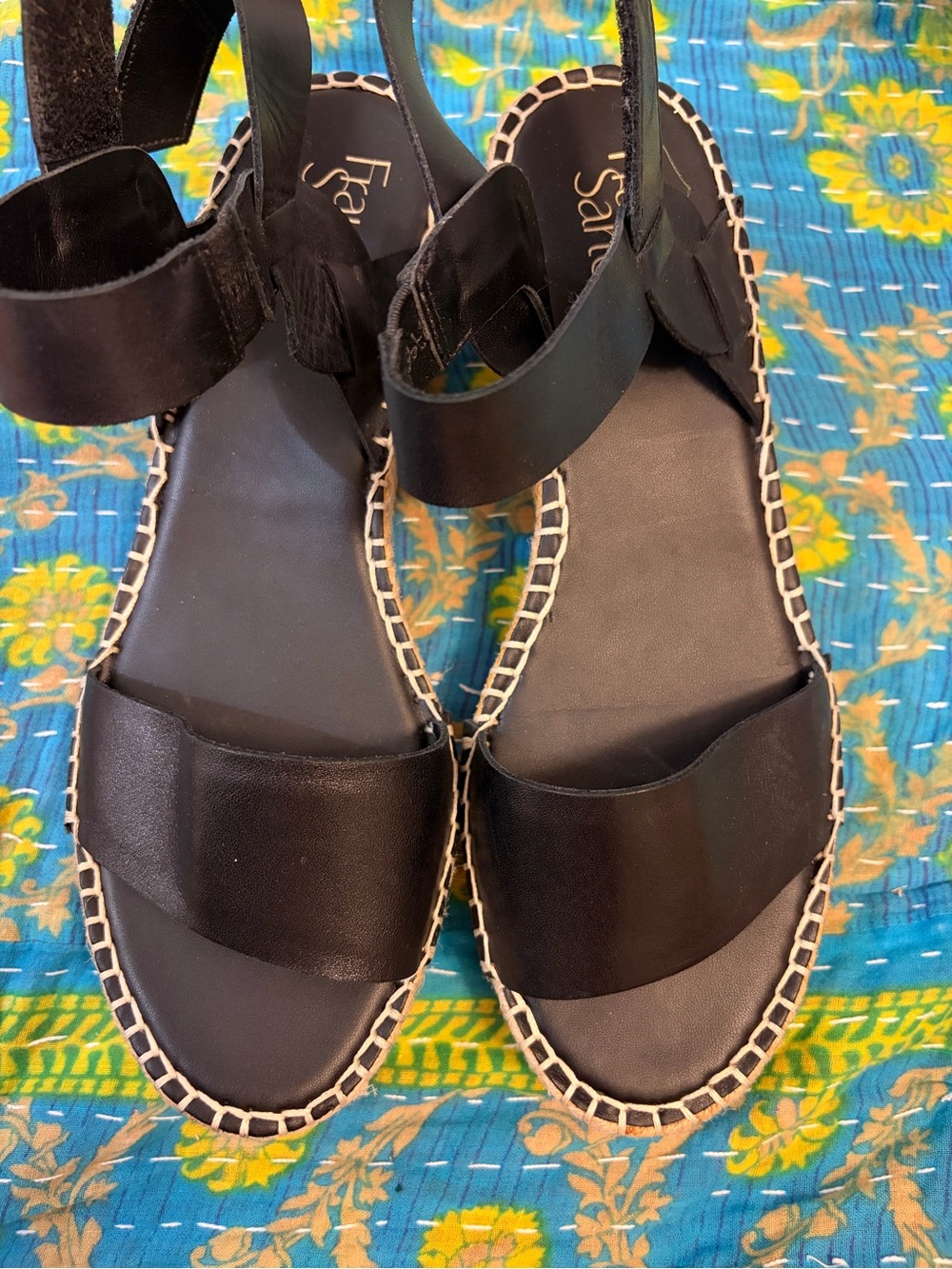 Black leather Franco Sarto Clemens wedge espadrille sandals - size 9 - Picture 3 of 6
